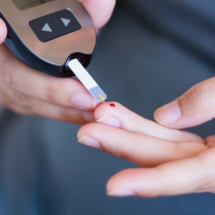 GLP-1 treatment in Ireland, explained Blood glucose test being taken from a fingertip, representing the type 2 diabetes indication Ozempic is licensed for